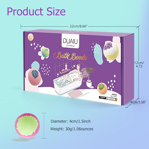 DUAIU 14pcs Gift Set: Organic Bath Bombs with Natural Essential Oils - Relaxing Bath Gift Set for Women, Kids, Her, Him, Wife, Girlfriend, Mother, Dad
