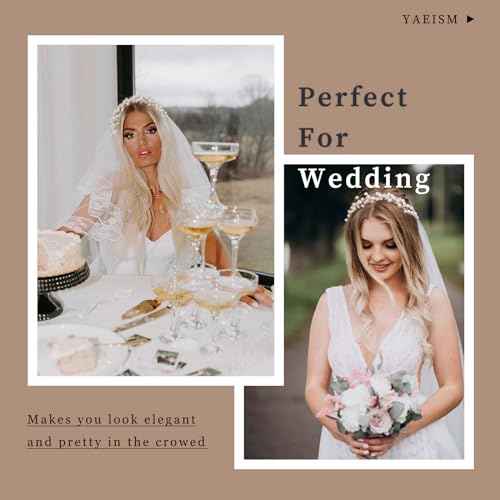 White Pearl Headpiece Elegant Bridal Headband Layered Ribbons Wedding Crown Circlet Multi-Layer Beaded Princess Hair Accessories for Bride Bridesmaid Flower Girl