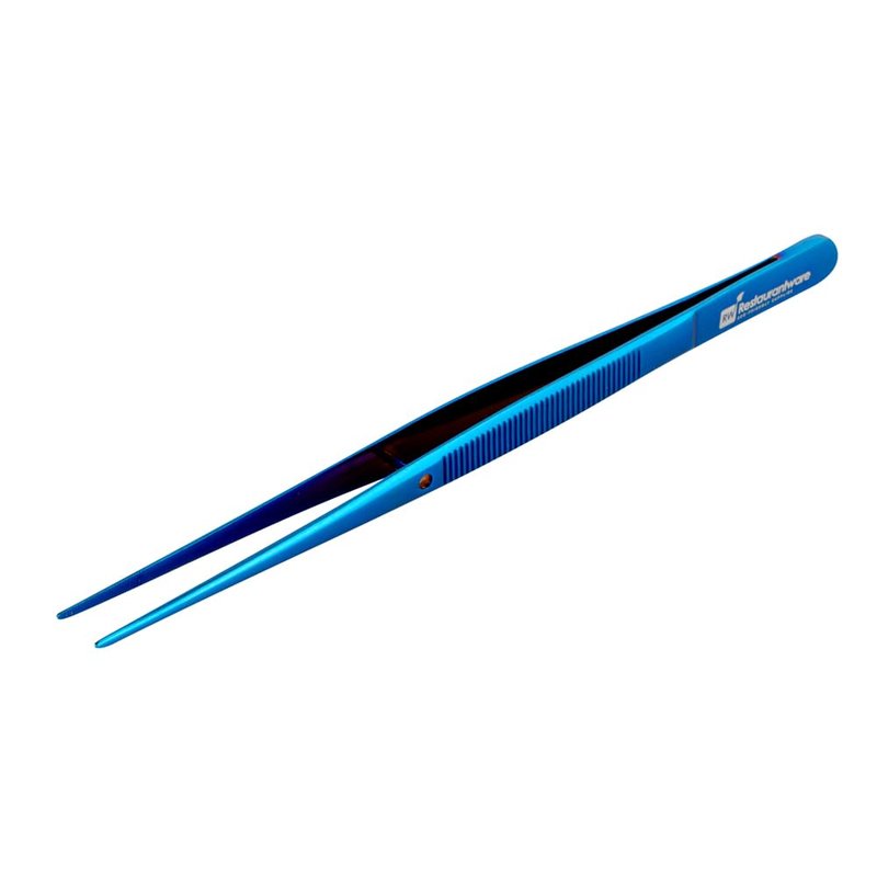Restaurantware Perfect Point 6.3 Inch Food Tweezers 1 Straight Kitchen Tweezers - Fine Point Serrated Tips For Precision Blue Stainless Steel Cooking Tweezers For Seafood Plating Or Decorating