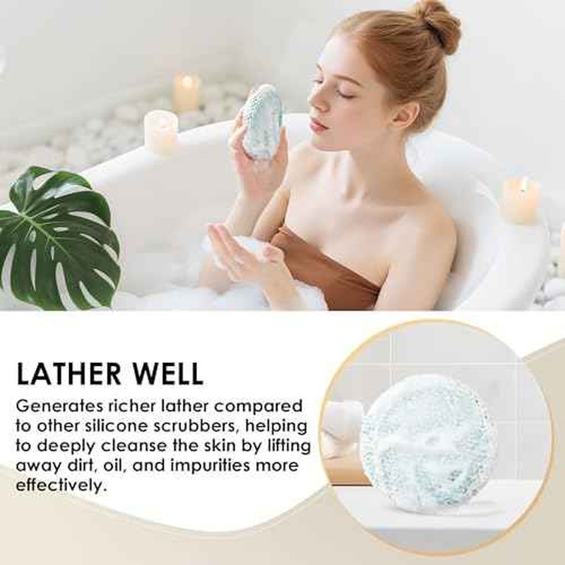 INNERNEED 2 Pieces African Net Sponge Exfoliating Shower Mesh Bath Washcloth Case, with 1 Silicone Body Scrubber Brush (DarkGreen)