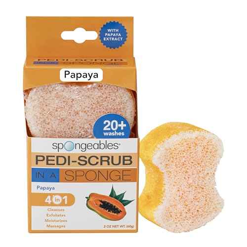 Spongables Pedi Scrub Foot Exfoliating 20+ Wash Sponge, Papaya, 1 Count