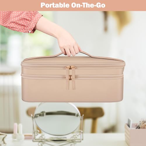 SITHON Double-Layer Travel Carrying Case for Shark FlexStyle/SmoothStyle, Water Resistant Storage Organizer Bag for Airwrap Styler, Also for Revlon One-Step Hair Dryer (Bag Only) (Rose Gold)