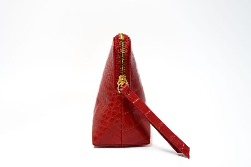 RITTZI Crimson Rêve Crocodile Cosmetic Bag – Elegant Red Makeup Organizer with Vegan Premium Crocodile Texture, Travel-Ready, Spacious Design