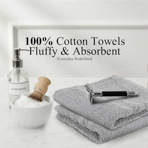 Hand Towels (Pack of 24) Grey Economy Salon Towels - 100% Cotton Spa Towel ? 16 x 27 Inches Highly Absorbable, Facial, Gym, Hair Towels Face Towels Bulk