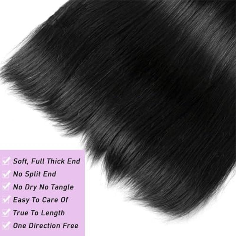 Beautymoon Human Hair Bundles Straight 10 12 14 Inch 3 Bundles Human Hair 100% Unprocessed Brazilian Virgin Straight Hair Bundles Weave Remy Human Hair Extensions Natural Black Color