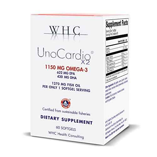 WHC, UnoCardio X2 Fish Oil, Triglyceride Omega-3 Fatty acids, 1270 mg Fish Oil Supplement (622 mg EPA / 420 mg DHA/Total 1150 mg of Omega-3 per Serving), Natural Orange, 60 softgels