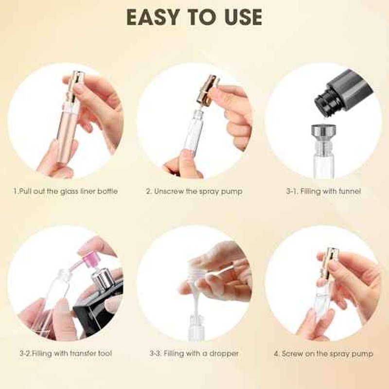 2PCS Perfume Travel Refillable Bottle, 5ml Cologne Travel Bottle, Atomizer Sprayer for Perfume, Mini Cologne Dispenser Empty Fragrance Spray for Women, Men, Gift (Cham Gold & Rose Gold)