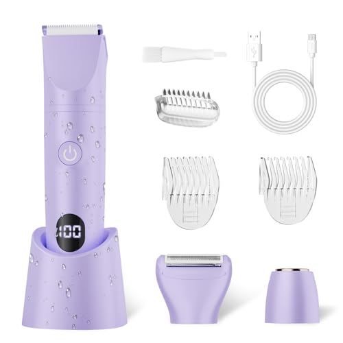 Bikini Trimmer for Women, 3 in 1 Electric Razors for Women - Cordless Body Shaver for Trip - IPX7 Waterproof with LED Display, Ceramic Blade, Rechargeable Lady Trimmer for Underarm Body Leg Face
