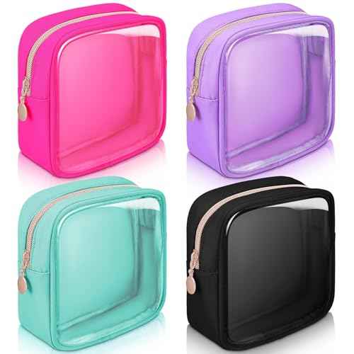 Hushee 4 Pcs Clear Nylon Makeup Bag for Women Gifts Preppy Cosmetic Bag PVC Travel Toiletry Zipper Pouch Waterproof Storage Organizer Pouch for Women(Mini)
