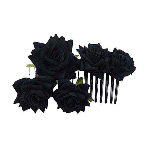 4 Pieces Women Rose Hairpin, Bridal Rose Brooch Hair Clip Wedding Floral Clips for Woman Girl Party Wedding (Black)