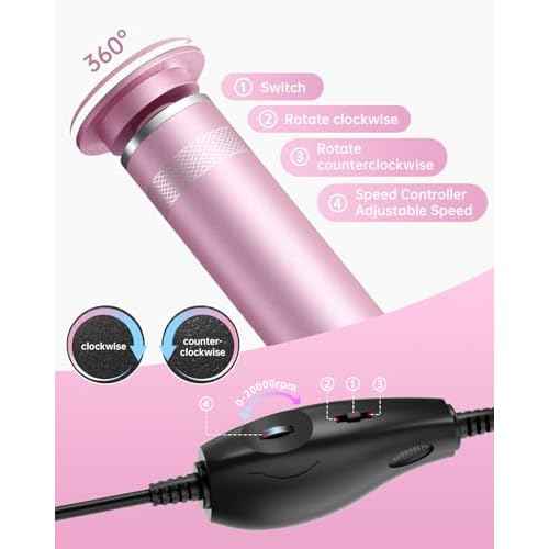 Electric Foot Callus Remover, Upgrade Electric Foot File Callus Remover for Feet, Adjustable Speed Foot File with 60 Pcs Sandpaper Discs, Foot Scrubber for Cracked, or Tough Skin and Calluses, Pink