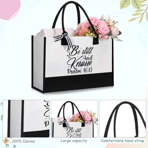 7 Pcs Christian Gift for Women Faith, Inspirational Religious Christmas Gifts, Catholic Tote Bag Makeup Bag Pens(Light Blue)