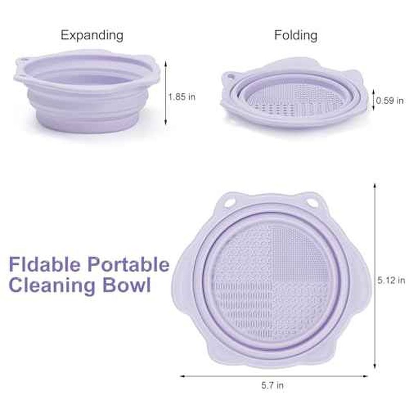 Makeup Brush Cleaner, Etercycle Foldable Silicone Brush Cleaner Bowl Srubber, Portable Washing Tools for Makeup Brush,Powder Puff,Sponge (Purple)