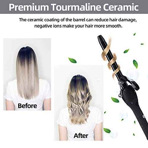 5 in 1 Curling Wand Set: Ohuhu Curling Iron Wand LCD Temperature Display 5Pcs 0.35 to 1.25 Inch Interchangeable Ceramic Barrel Heat Protective Glove for Girls Women Mother Gift Black