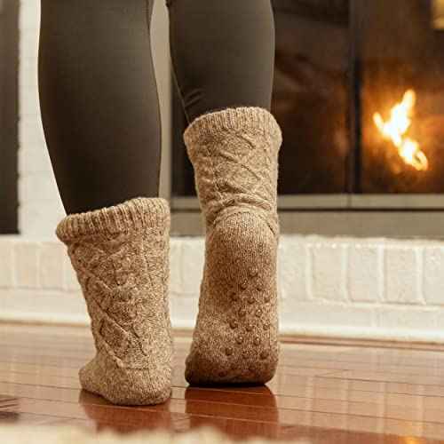 Tough Land Slipper Socks for Women with Grippers Non Slip, Sherpa Lined Slipper Socks