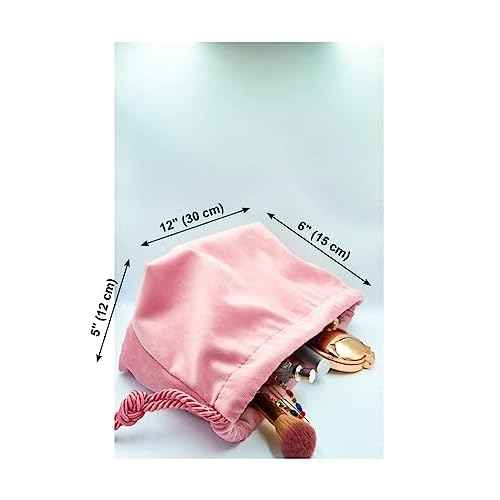 Drawstring Velvet Makeup Bag with Water-Resistant Interior: Cosmetic/Travel/Toiletry/Beauty Makeup Bag/Pouch/Sack with Chic drawstring, for Birthdays/Valentines/Christmas/Thanksgiving