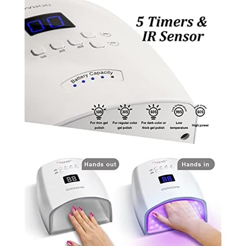 UV LED Nail Lamp, Cordless Gel Polish Dryer for Professional Gel Manicures - White