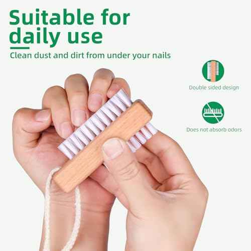Wooden Nail Brush set, Two-Sided Wooden Fingernail Nail Scrubber Brush with Hanging Rope, 2 Pack Stiff Nail Brush for Cleaning Toes and Fingernails