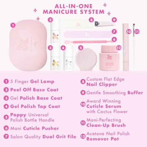 Olive & June Gel Mani System Set | Includes Nail Tools, Peel-Off & Gel Base Coats, Top Coat, LED Lamp, Cuticle Serum & The Poppy | Easy At-Home Mani Kit | 15-Free, Vegan, Cruelty-Free