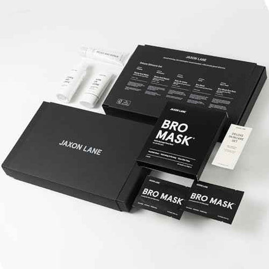 Mens Skin Care Kit 5 Piece Deluxe Facial Skincare Routine Gift Set, Anti Aging Korean Skin Care for Men: Enzyme Powder Face Wash, Moisturizer, SPF 50 Sunscreen, Bro Mask Sheet Masks, Under Eye Patches