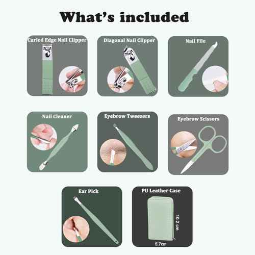 7 Pcs Manicure Set Stainless Steel Nail Clippers Kit, Nail Care Beauty Tools Set Christmas Stocking Stuffers, Christmas Gifts for Men and Women Travel Grooming Kit With Zipper Leather Case