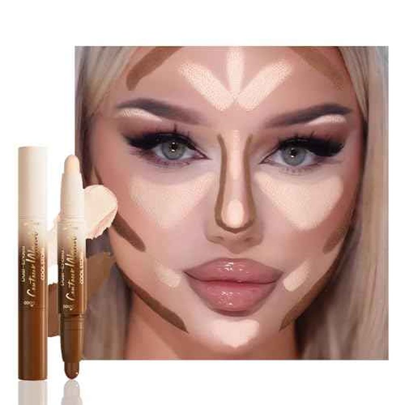 Dual-Ended 2-in-1 Cream Contour & Highlighter Stick Makeup For Face & Body ? Waterproof, Long-Lasting, Suitable for All Skin Tones, 01#Nuetral Nude + Beige