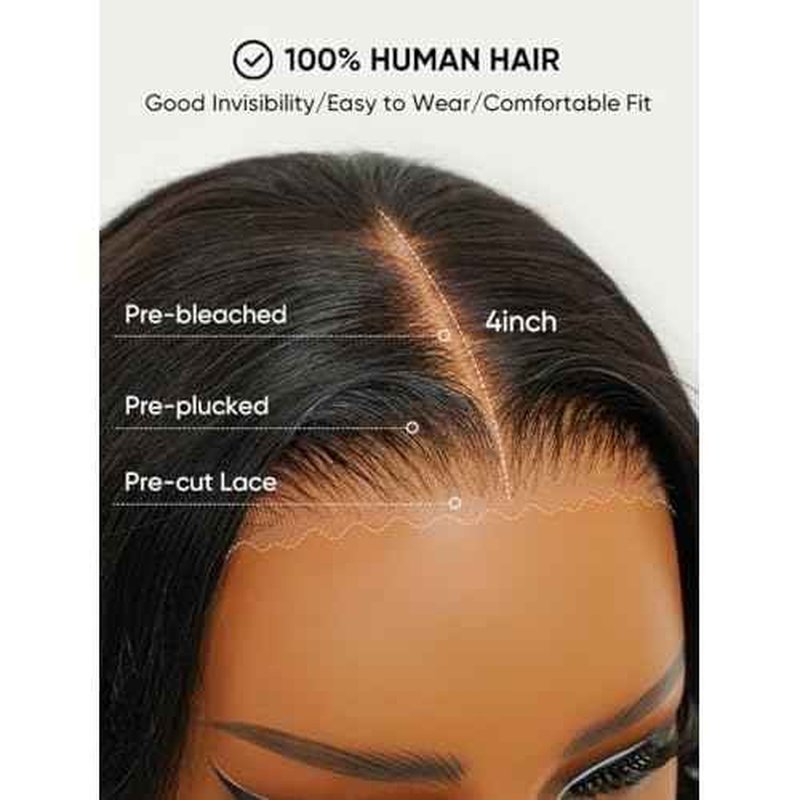 Wiggins Hair Body Wave Bob Wig Human Hair 4x7 Lace Front Wigs Human Hair Pre Cut Lace Ready to Wear Glueless Wig Human Hair Body Bob Wig For Women Pre-Bleached Knots & Adjustable Straps 14 Inch