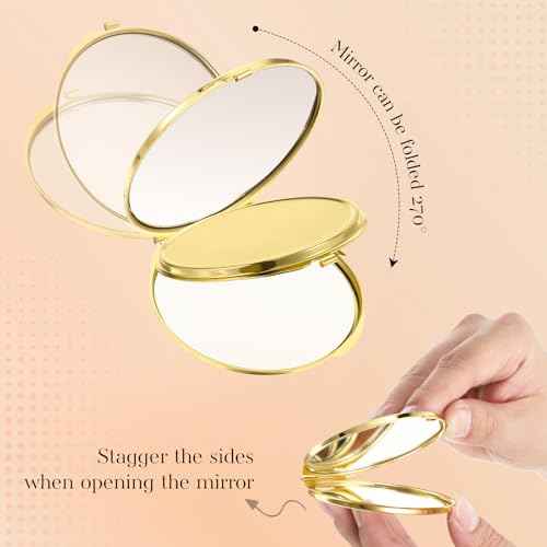 8 Pcs Compact Mirror for Purse, Portable Folding Compact Mirror, Double-Sided 1X/2X Magnifying, Metal Round Shell, Mini Travel Makeup Mirror for Women Bridesmaid Gifts (Gold)