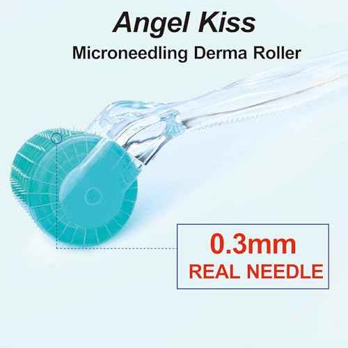 Derma Roller Real Needles - Angel Kiss 0.30mm Microneedling Roller with Case - 192 Stainless Steel Micro Needling Dermal Kit for Face, Scalp, Body - At Home Microdermabrasion Roller for Women Men