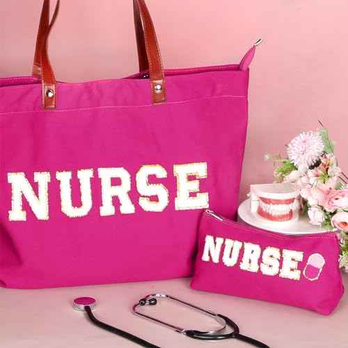 2 Pcs Tote Bag Gift for Teacher Nurse Dance Preppy Makeup Bag Cosmetic Women Chenille Letter School party