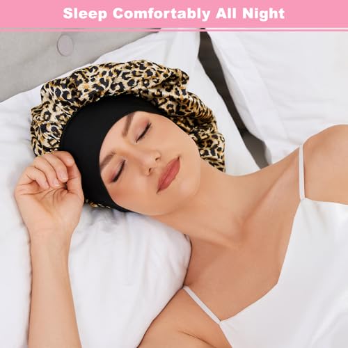 3PCS Silk Sleep Bonnet for Women, Large Satin Hair Caps with Elastic Band for Curly Hair and Frizz Control