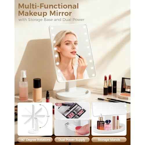 Christmas Lighted Makeup Mirror with Lights, Vanity Mirror with Lights, 16 LEDS Dimmable Desk Mirror with Light, Present Gifts for Teenage Girls, Beauty Makeup Mirror, Dorm Room Essentials for Girls