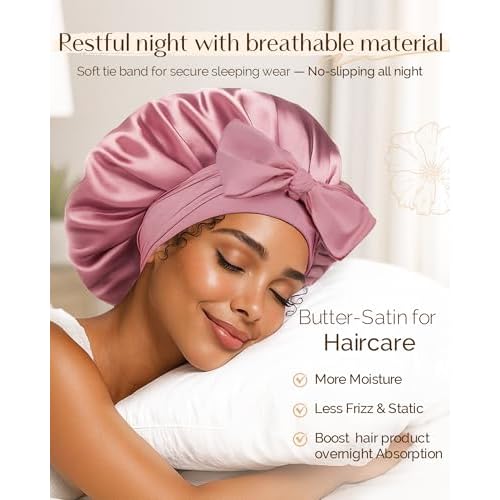 YANIBEST Satin Silk Bonnet for Sleeping Women, Double Layer Hair Bonnet with Elastic Tie Band for Curly Natural Hair