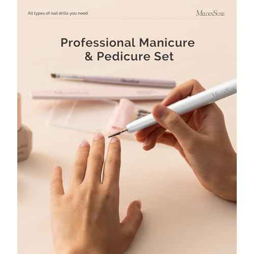 MelodySusie Manicure Cordless Nail Drill PM170F White, 30,000RPM Ultra Fine Portable Electric Nail File, Low Noise & Low Vibration, Coreless Motor with Bits & Ultra Fine Sanding Bands for Beginners