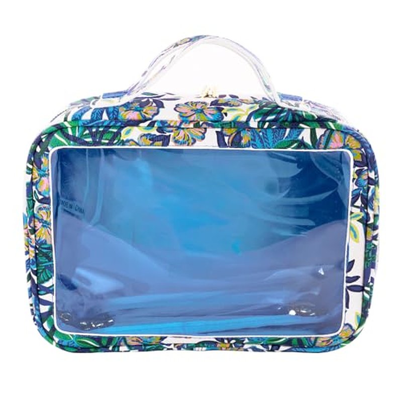 Lilly Pulitzer Cosmetic Case with Two Zippered Pockets, Vinyl Window, and Handles, Easy to Clean Travel Toiletry Bag, Travel Makeup Bag with Gold Details, The Hottest Spot