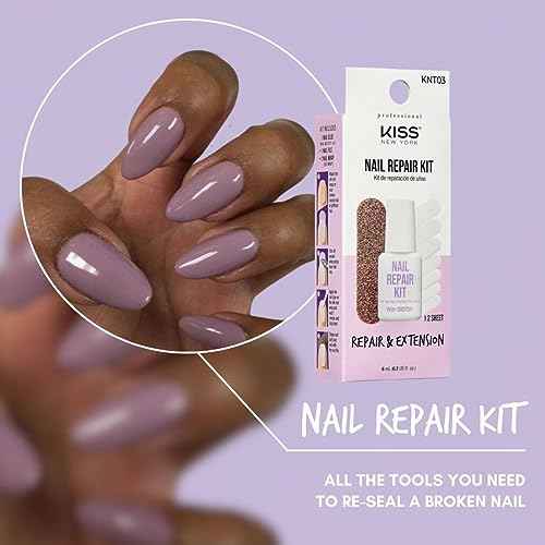 Kiss New York Nail Repair Kit for Damage, Broken, Cracked and Weak Nails - Biotin Infused Glue, File, and 2 Wraps - Made in Korea