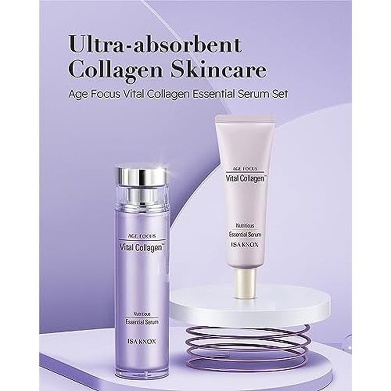 ISA KNOX AGE FOCUS VITAL COLLAGEN Essential Serum (2.4fl oz) - Korean Skin Care, Ampoule by LG Beauty. Hydrolyzed Collagen, Vitamins C, B12 & E