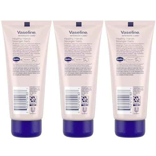 Vaseline Lotion, Healthy Hands Stronger Nails with Keratin 3-Pack ? Intensive Care Hand Lotion with Petroleum Jelly, 3.4 Oz Ea