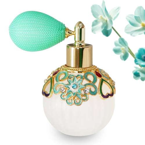 Small Vintage Perfume Bottle, 1 Pack 50ml Glass Empty Drop Refillable Atomizer, Retro Empty Refillable Essential Oils Glass Flacon Diffuser for Women Girls Mum Birthday Gift