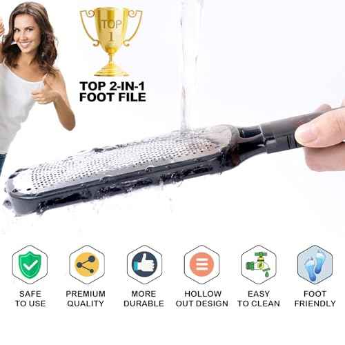Antonki Foot File for Dead Skin, Double Sided Callus Remover for Feet, Metal Foot Scrubber for Cracked Heel, Professional Foot Scraper Rasp Pedicure Tool to Remove Hard Skin - 2 in 1 Foot File