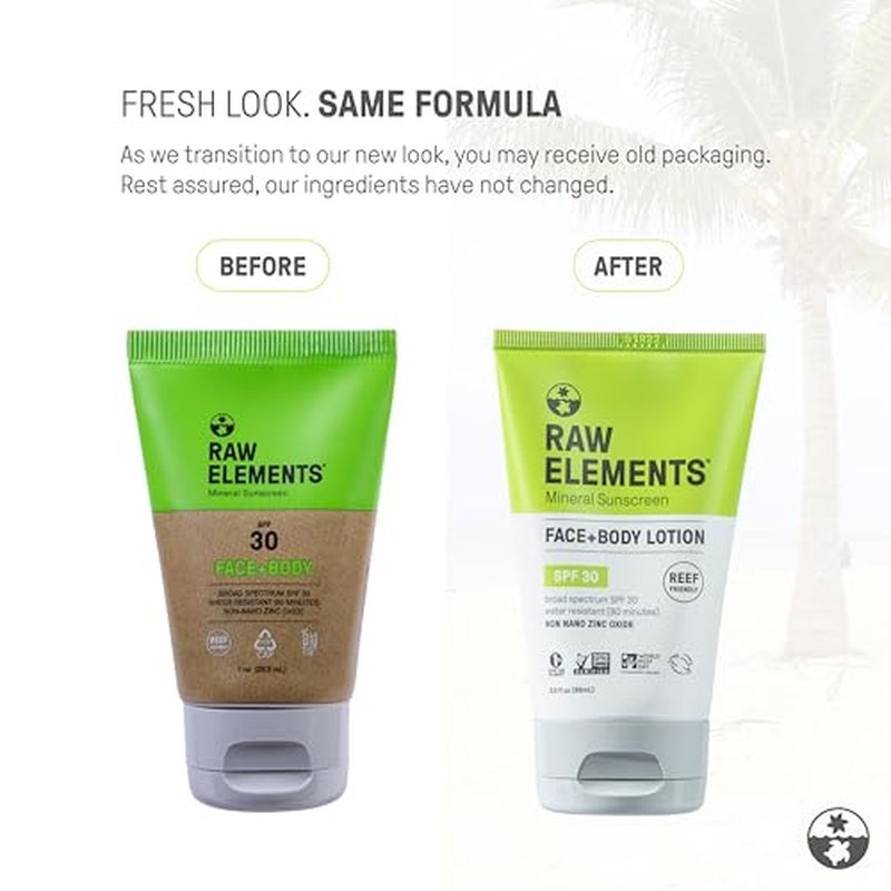 Raw Elements Face and Body Mineral Sunscreen SPF 30 Tube, Organic Sunblock Daily Protection, Non Toxic Reef Safe, Water Resistant, Cruelty Free, 3 oz (Pack of 2)