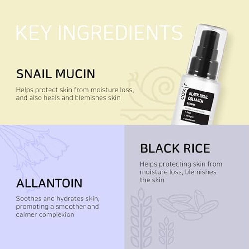 coxir BLACK SNAIL GIFT SET | Birthday Gifts | Black Rice, Snail Mucin, Collagen, Peptide | Firming, Moisturizing, Repairing, Korean Skin Care,Holiday Gift Set,Christmas Gift Set