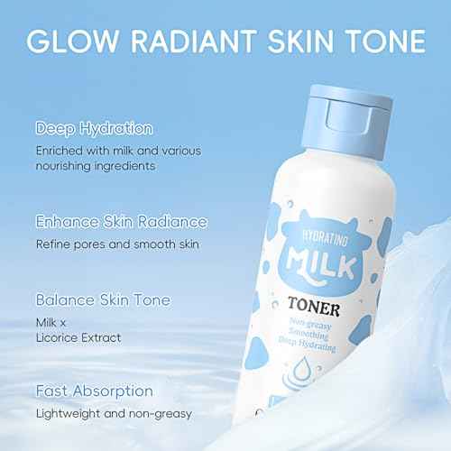 9PCS Milk Skin Care Sets for Women, Kids Skin Care Set for Girls Ages 8-12, Girls Skin Care for Kids Age 8-12, Cleanser,Serum,Cream,Eye Cream,Toner,Masks,Hairband,Brush, Gifts for Teenage girls