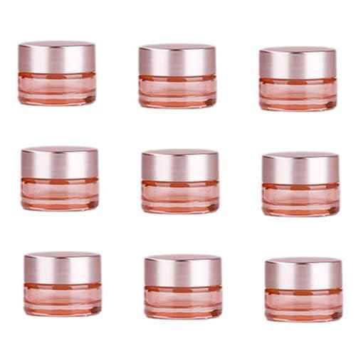 10 Packs 5g/5ml Empty Sample Jars Pink Glass Cosmetic Jar Pot Bottles with Rose Gold Lids Cosmetic Container Refillable Eye Cream Jar Pot Vials for Makeup Lotion Face Eyeshadow Lip Balms