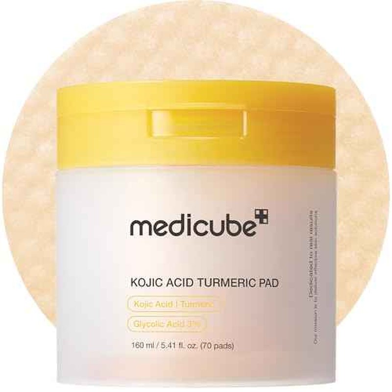 medicube Kojic Acid Turmeric Clarifying Toner Pad for Troubled Skin & Use After Spot Care, Soothing & Calming with Kojic Acid, Turmeric, Niacinamide & Glycolic Acid, Korean Skin Care, 70 Pads, 1 Pack