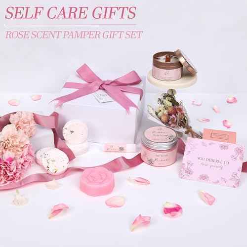 Spa Gifts for Women Bath and Body Gift Basket Mothers Day Gifts Rose Home Spa Set Self Care Gifts for Mom Sister Her Wife Birthday Gifts for Women Spa Kit Care Package Thank You Gifts