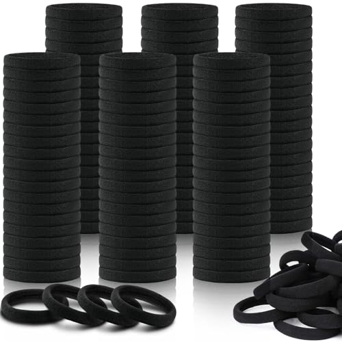 150PCS Hair Ties, IKOCO Black Hair Ties for Women No Damage, Cotton Seamless Ponytail Holders for Thick Hair