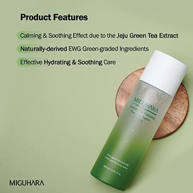 [MIGUHARA] Green Tea Calming Essence Toner Origin 200ml / 6.76 Fl Oz | Facial Toner, Hydrating Toner, Skin Recovery, Calming Toner | All Ingredients Graded EWG Green