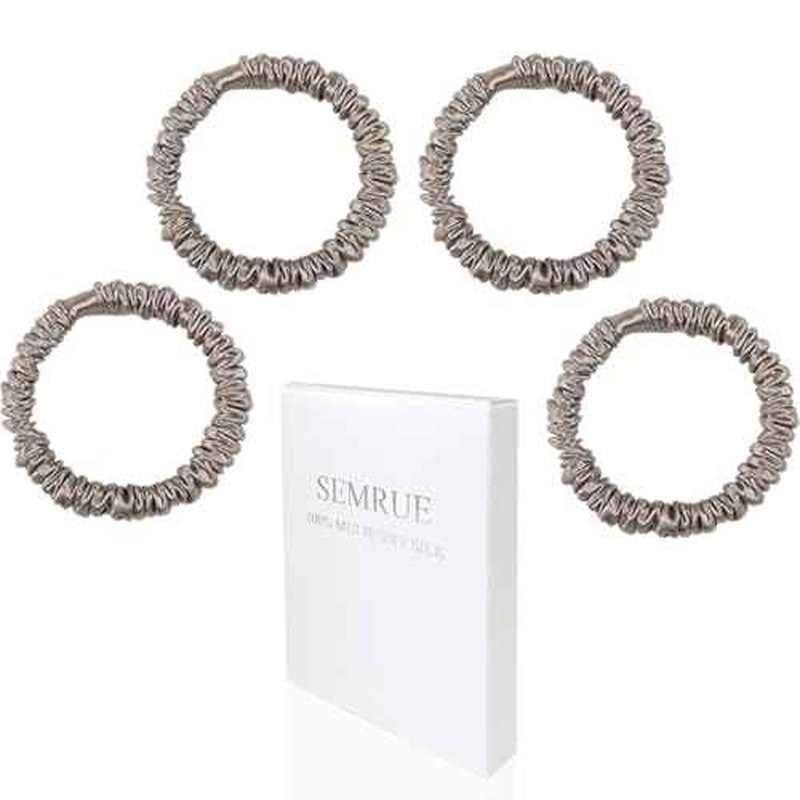 22 Momme 100% Pure Mulberry Silk Scrunchies (4 PCS) - Small Hair Elastics and Ties for Women, Sleep Hair Care, No Damage, Apricot