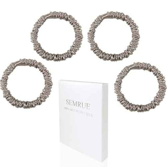 22 Momme 100% Pure Mulberry Silk Scrunchies (4 PCS) - Small Hair Elastics and Ties for Women, Sleep Hair Care, No Damage, Apricot